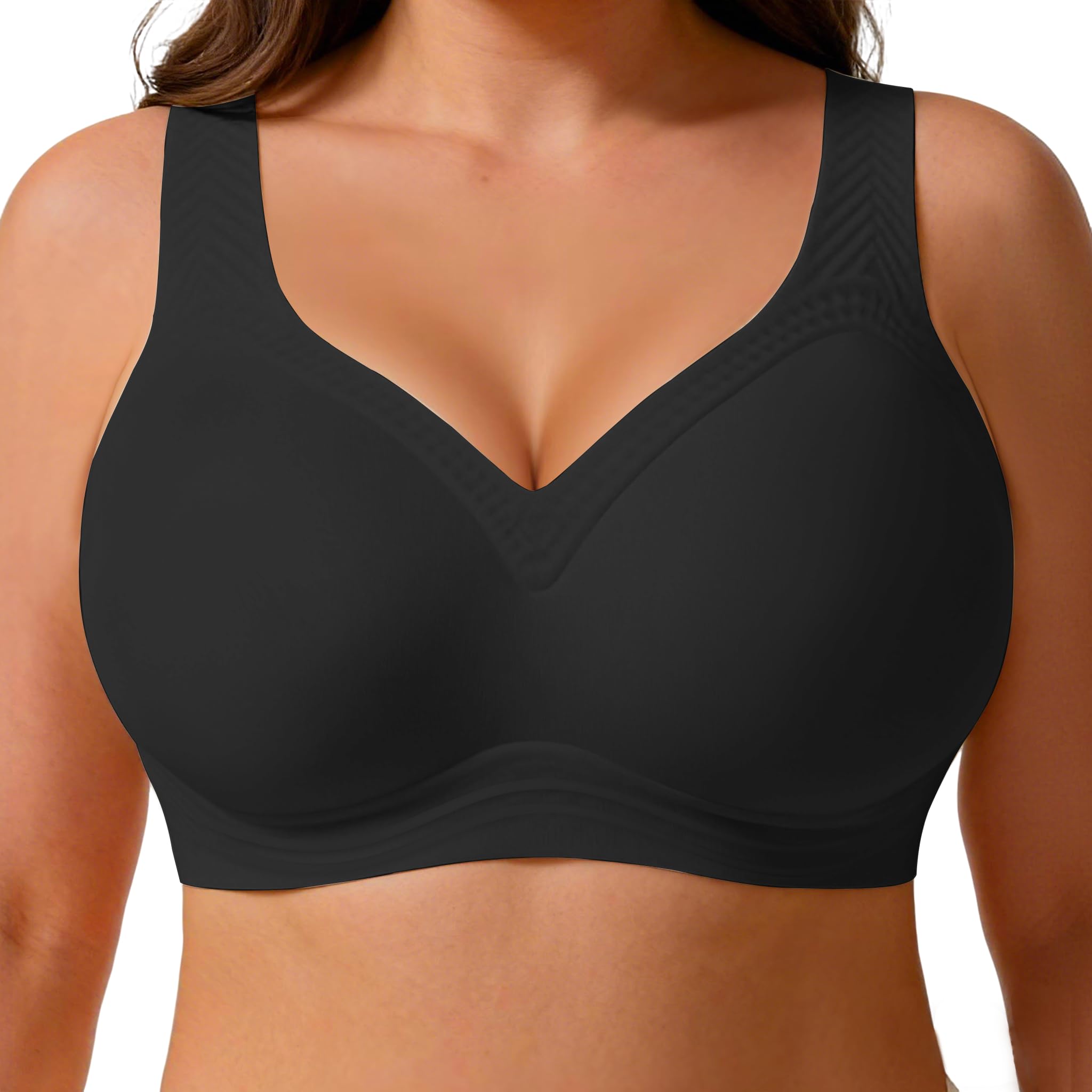 Photo 1 of Soft Intention Jelly Wireless Bra Seamless Push Up Full Coverage Supportive Everyday Sport T-Shirt Bra Regular & Plus Size Black 3XL