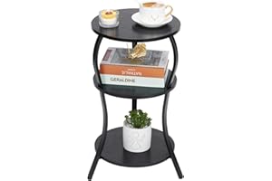 YEAKOO Vintage Small Round Side Table, 3-Tier Slim Waist Circular End Table with Storage Shelf, Compact Tea Sofa Side Table, Round Corner Coffee Table Nightstand for Living Room Bedroom Small Spaces,Black