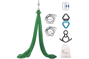 SKYPHAROS 11 Yards Aerial Silks Yoga Swing Set - Aerial Yoga Hammock Kit Anti-Gravity Flying for Fitness, Low/Non Stretch Nylon Tricot Fabric Hardware Included for Dance