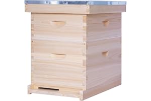 POLLIBEE 8 Frame Beehive kit, Complete Bee Hive for Beekeeper, Langstroth Bee Hives Include 1 Deep and 1 Medium Bee Box with Bee Frames and Foundation(Unassembled)
