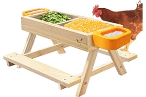 COLRASN Chicken Picnic Table, Handmade Wooden Chicknick Table, Poultry Feeder Table for Chicken, Duck, Squirrel, Rabbit, DIY Chicken Coop Accessories Kit, Mesh Bottom, Garden Gift, 21" L X 14.9" W X 10" H…