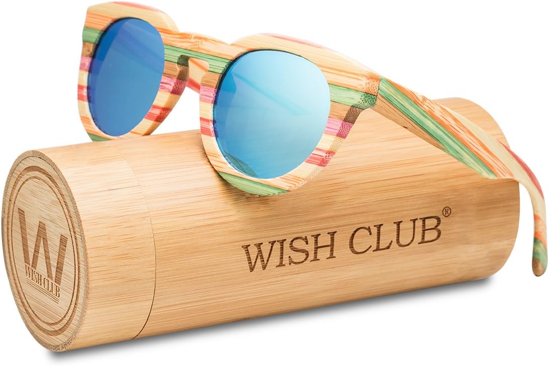 WISH CLUB Fashion Wood Frame Polarized Lenses Sunglasses for Women and Men with Box UV400 Protection