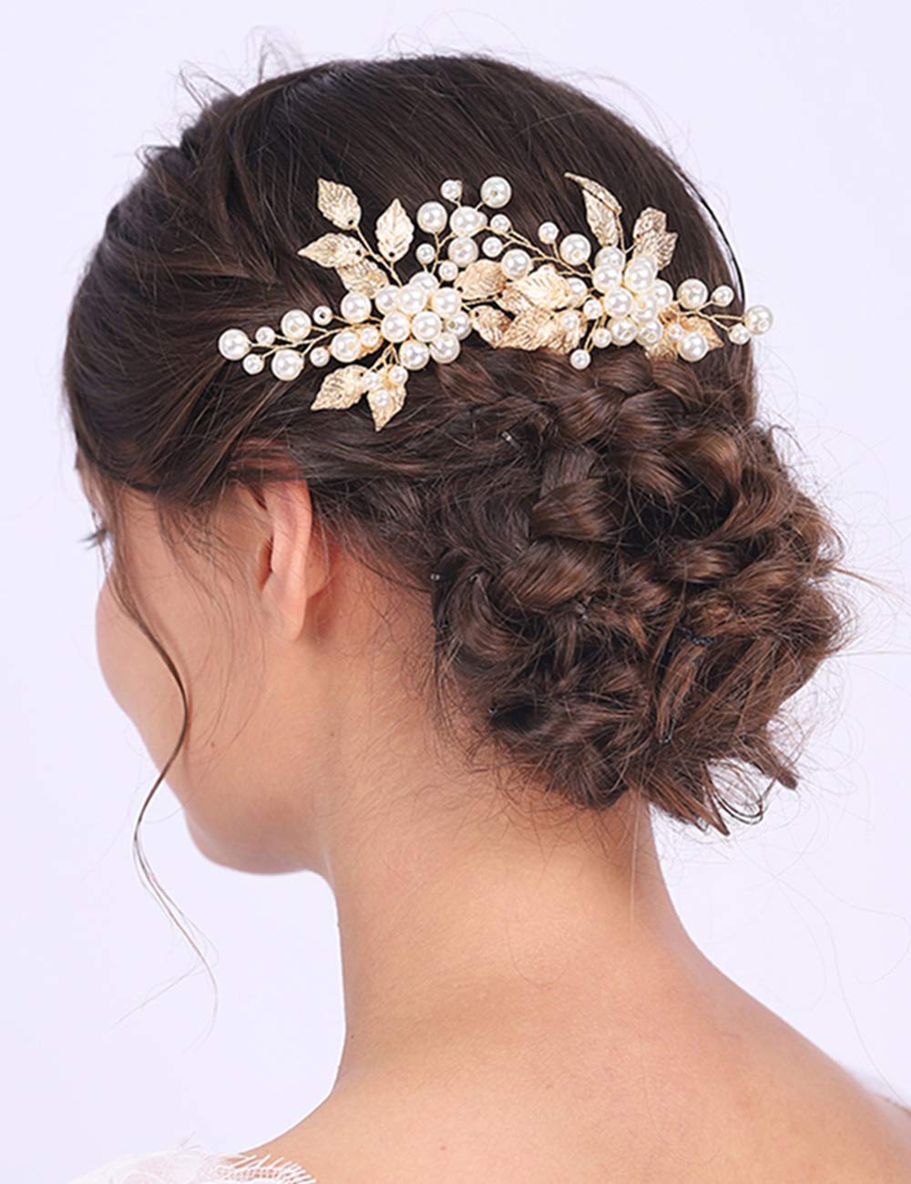 Anglacesmade Bridal Hair Pins Pearl and Leaf Hair Pin Wedding Hair Accessories Bridesmaid Bride Headpiece Prom Party Hair Jewelry for Women and Girls(Gold)