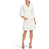 Le Suit Women's Petite Three Button Blazer and Tiered Ruffle Skirt, 2pc Set, Vanilla ICE