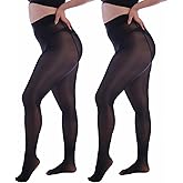 LUSHLEGS 2 Pairs Plus Size Sheer Tights - Ultra-Soft, Stretchy & Durable (Black)(Fits US 16-24)