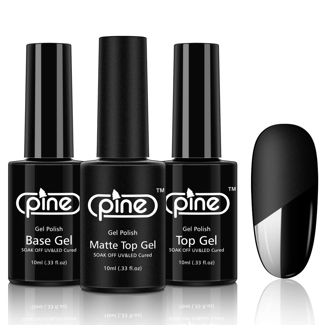 Pine No Wipe High Glossy Top Coat Matte Top Coat and Base Coat Gel Nail Polish Set 3x10ml Soak Off UV LED Gel for Long Lasting Gel Manicure : Beauty