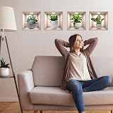 SwirlColor 3D Green Plant Wall Stickers 4Pcs Waterproof Self-Adhesive Decor view 2