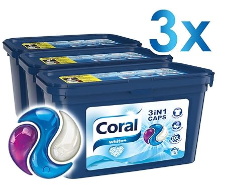Coral Waschmittel 3in1 Caps White, 18 WL, 3er Pack