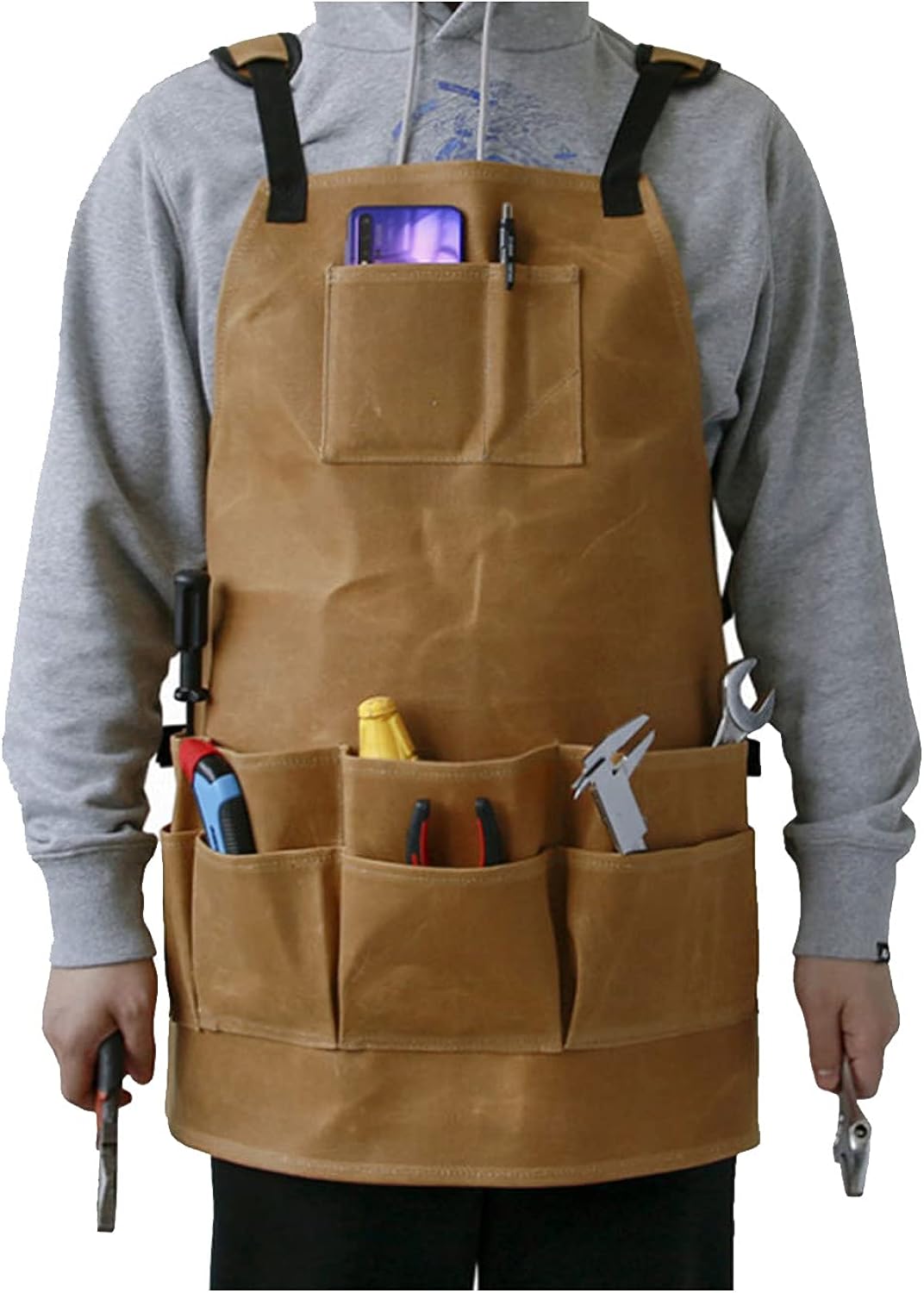 Waxed Canvas Woodworking Tools Apron, Largecapacity Heavy