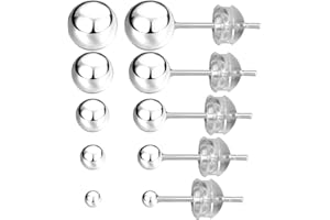 JADENOVA Sterling Silver Stud Earrings Ball Earrings Stainless Steel Hypoallergenic Silver Round Studs Earrings for Women (2-6mm, 5 pairs)