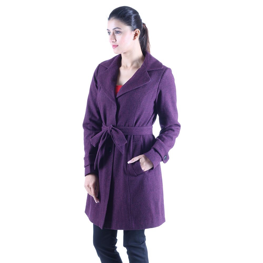 purple twill wool coat