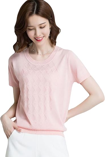 Amazon Mengfan レディース カットソー 半袖 Tシャツ 夏服 ニット パーカー 無地 丸首 シンプル エレガント トップス ゆったり 薄手 インナーウェア カジュアル コンフォート アウトドア Tシャツ カットソー 通販