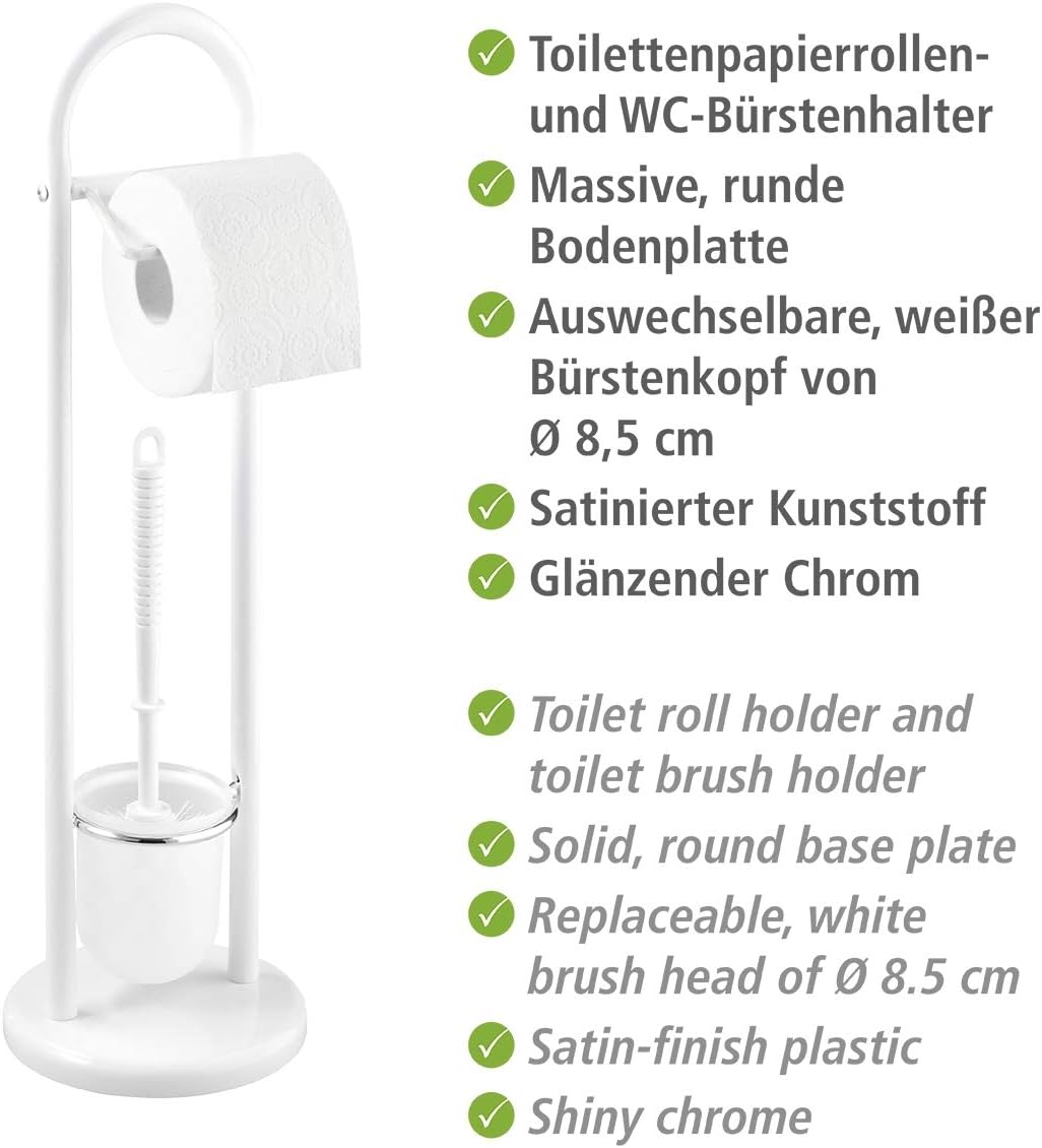 WENKO 17092100 Exclusive free-standing toilet brush Siena White - Steel, 19 x 63 x 19 cm, White, 19 x 19 x 63 cm - Image 4