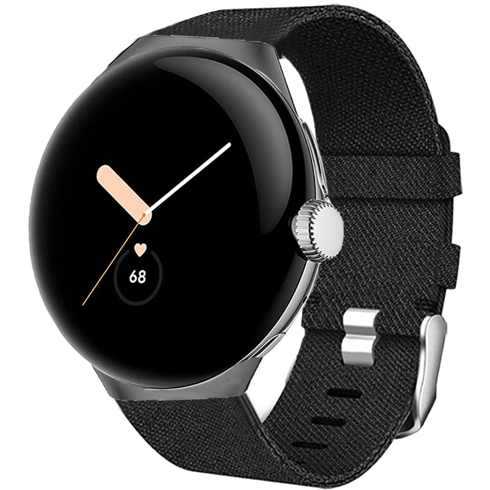 Blueshaweu Compatible for Google Pixel Watch Band, Breathable Nylon Woven Fabric Replacement Accessory Strap Compatible for Google Pixel Watch (Black)