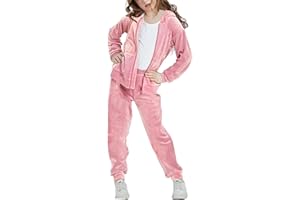 Woolicity Girls Sweatsuits Set Velour Tracksuit 2 Piece Outfits Zip Up Hoodies and Pants Sportswear Jogging Set