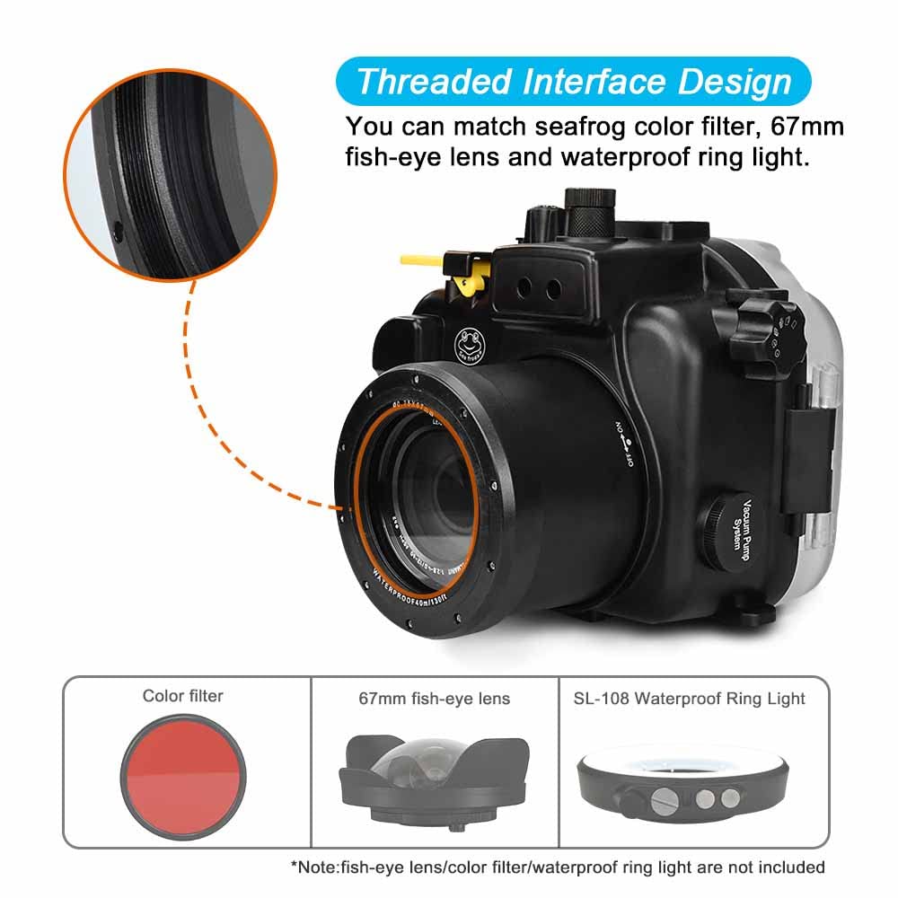 SeaFrogs Underwater Housing for Panasonic Lumix GH5/ GH5 S/ GH5 II 40M/130ft Waterproof Case w/ 67mm Red Filter