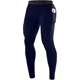 Roadbox Men's Compression Pants Pockets Running Tights Workout Leggings | 4-Way Stretch, Moisture Wicking, Quick Dry, Breathable, Base Layer for Football, Basketball, Cycling, Sports
