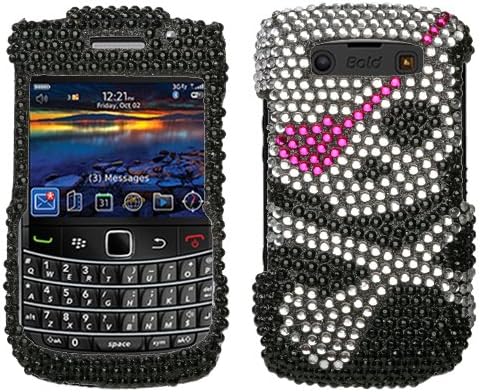 Sparkling Black Skull with Pink Eye Patch Full Diamond Rhinestone Snap on Hard Skin Cover Case for Blackberry Bold 2 Bold2 9700