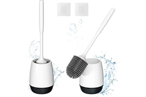 Hibbent 2 Pack Toilet Brush with Ventilated Drying Holder, Silicone Toilet Bowl Brush Bathroom Cleaning Bowl Brush Kit Sturdy