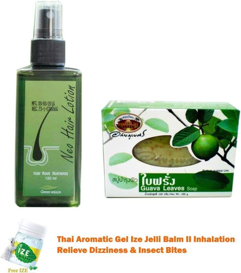 NEO LOTION GROW HAIR 120 ML. + GUAVA LEAVES EXTRACT HERBAL BAR SOAP 100G. BY TGS [Get Free Tomato Facial Mask & Ceramine UV Line Ginkgo Plus Whitening Cream 8.50ml.]