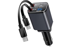 Kwak's Retractable Car Charger,100W USB C Car Phone Charger, Fast Phone Dual Port Charging for Car Compatible with iPhone 15/