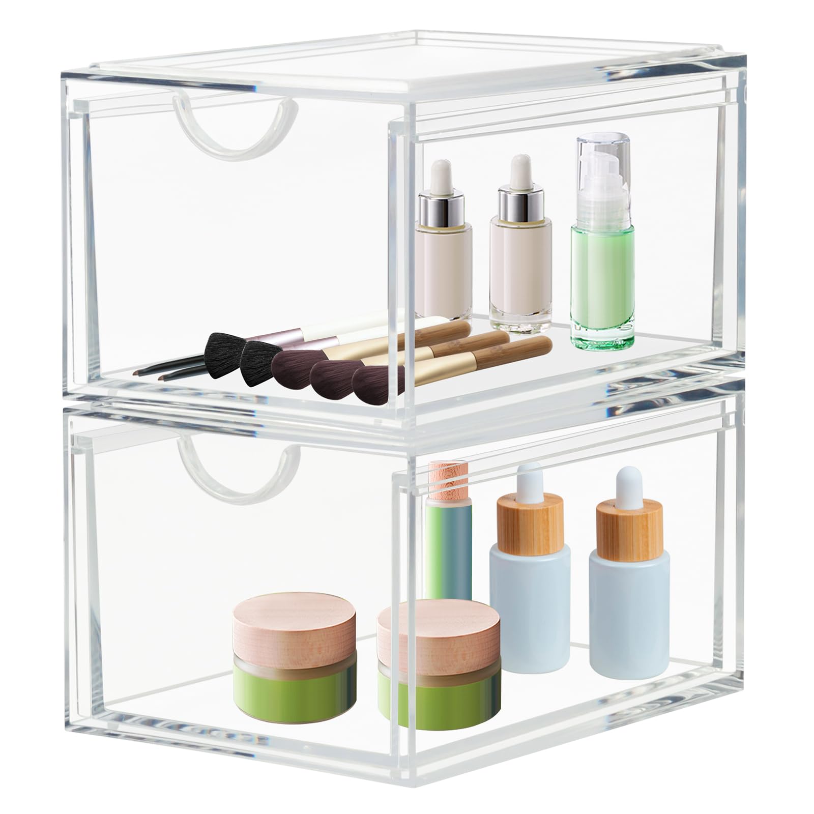 Photo 1 of CECOLIC 2 Pack Stackable Cosmetic Organizer Drawers, Clear Acrylic Makeup Storage Organizer Box, Plastic Storage Bins Vanity Container for Bathroom Countertop, Bedroom Dresser, Kitchen Cabinets
