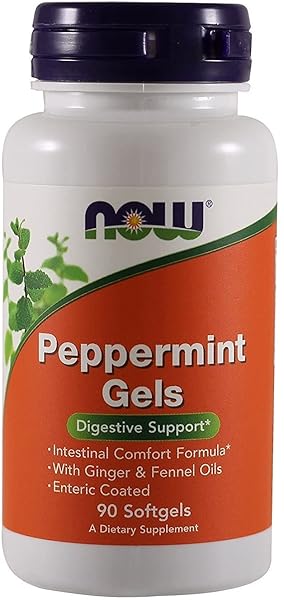 NOW FOODS PEPPERMINT GELS WITH GINGER & FENNEL OILS, 90 SOFTGELS (PACK OF 2)