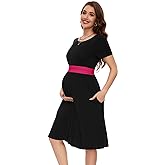 Smallshow Women's Maternity Dress Patchwork Short Sleeve Pregnancy Clothes