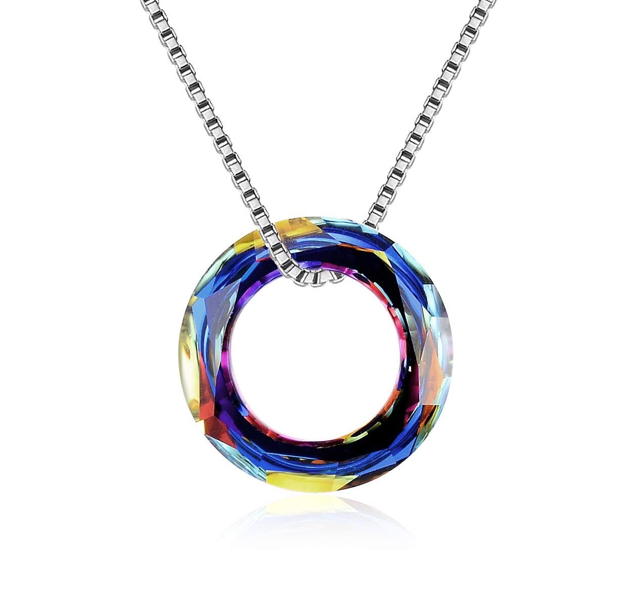 925 Sterling Silver Circle Pendant Necklace with Crystals, Jewellery Birthday Gifts for Women Girlfriend (Volcano-20mm) โ image 1