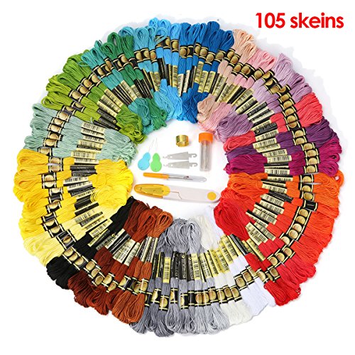 KINGSO Embroidery Floss 105 Skeins Rainbow Color Cross Stitch Thread Bracelets Floss Crafts Floss Art Craft with Embroidery Needle Threading Tools