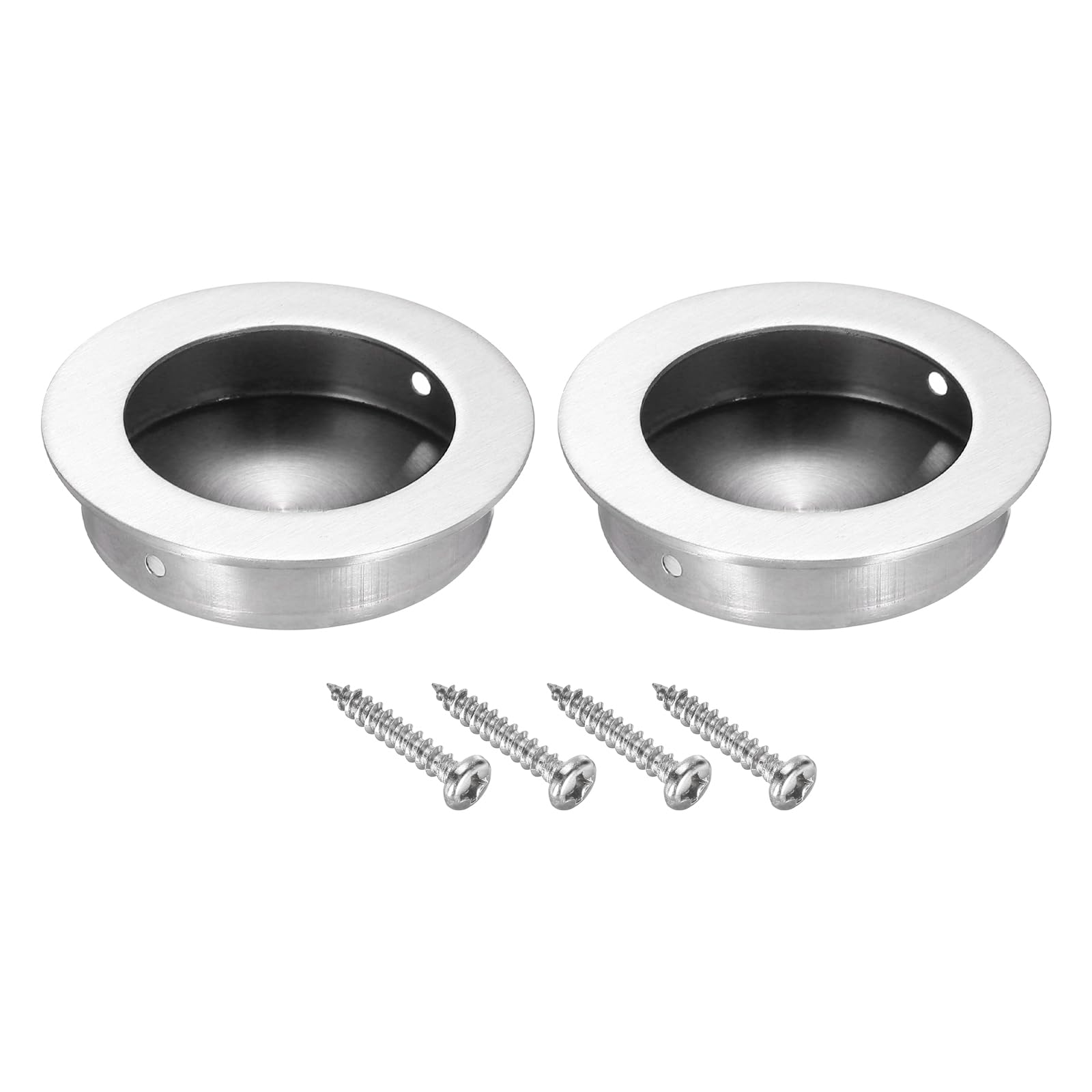 PATIKIL 2.36 in/60mm Dia Round Recessed Door Pulls, 2 Pack 304 Stainless Steel Finger Pulls Cabinet Handles for Sliding Door Cabinets Drawers, Silver