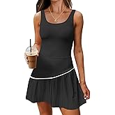 Fisoew Womens Tennis Dress with Built in Shorts and Bra Sleeveless Pleated Backless Golf Athletic Mini Dresses