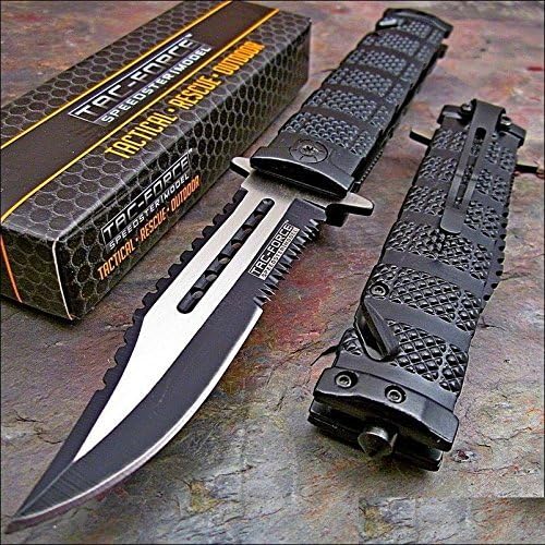 TAC FORCE Black Spring Assisted Open SAWBACK BOWIE Tactical Rescue Pocket Knife, Model: , Tools & Hardware store