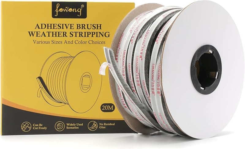 fowong Draft Excluder Weather Stripping 20m Gray 9mm Brush Seal Tape
