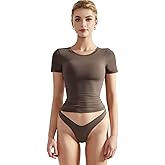 SUUKSESS Women Double Lined Fitted Basic Tee Crew Neck Short Sleeve Y2K Crop Top