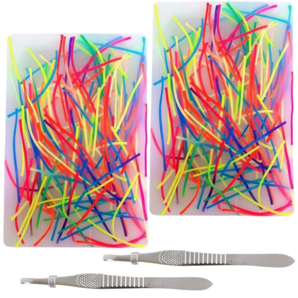 2Pcs Picky Pad Skin Picking Fidget Toys with Beads &Tweezer Silicone Sensory Toys Hair Picking Fidget for Release Anxiety Stress Relief for Trichotillomania Portable Fidget Pad for Travel (K)