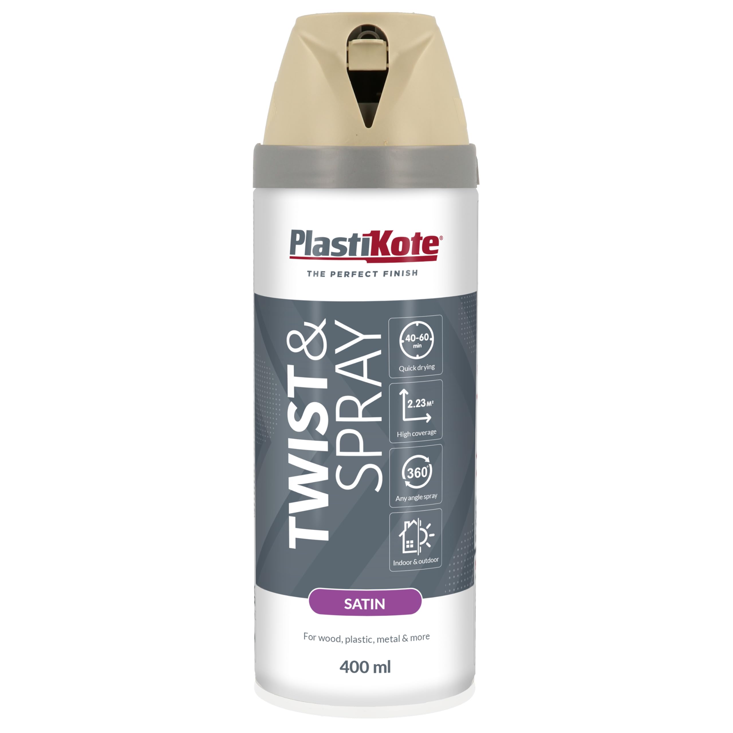 Plasti-kote 22123 400ml Premium Spray Paint Satin - Warm Grey
