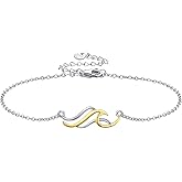 AXOMY Wave Bracelet 925 Sterling Silver Ocean Wave Bracelet Sea Beach Jewelry Gifts for Women Mom Grandma