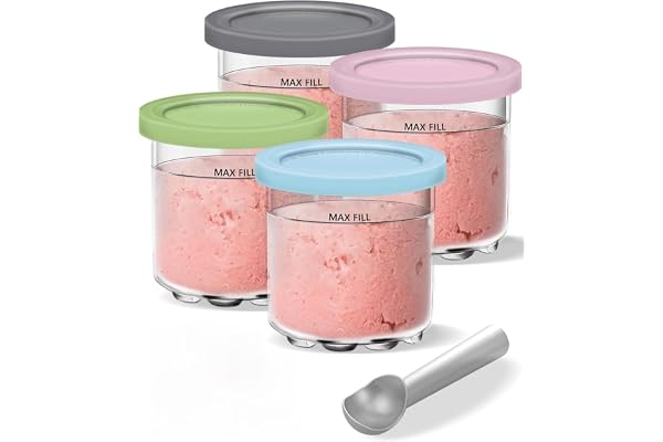 Containers Replacement for Ninja Creami Pints and Lids & Scoop - 4 Pack | Compatible with NC300/NC301/NC299AMZ Series | BPA-F