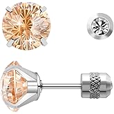 Firework-cut Zirconia Titanium Stud Earrings for Women, Hypoallergenic & Nickel Free, Ideal for Sensitive Ears, Minimalist Elegant Design, Everyday Jewelry, Gift Box Included (champagne, 8mm)