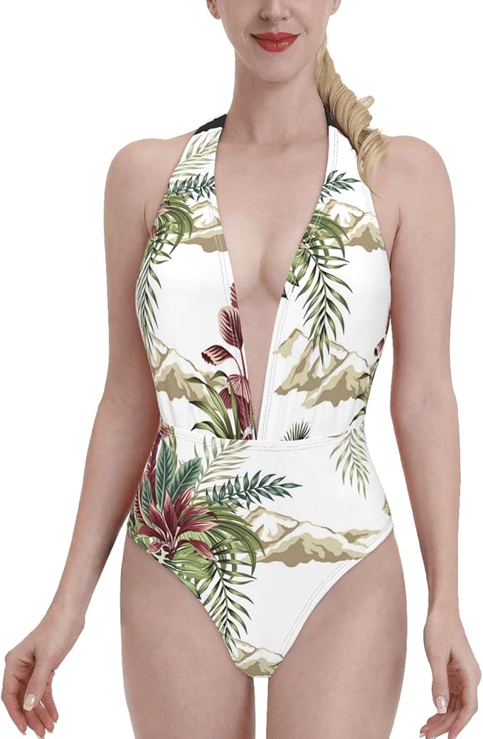 ojyhgar Exotic Jungle Bikini Bathing Suits Women OnePiece Deep VNeck