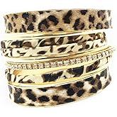 PUOSUO Leopard Bangle Bracelets for Women - Multi Layers Casual Bracelet for Women