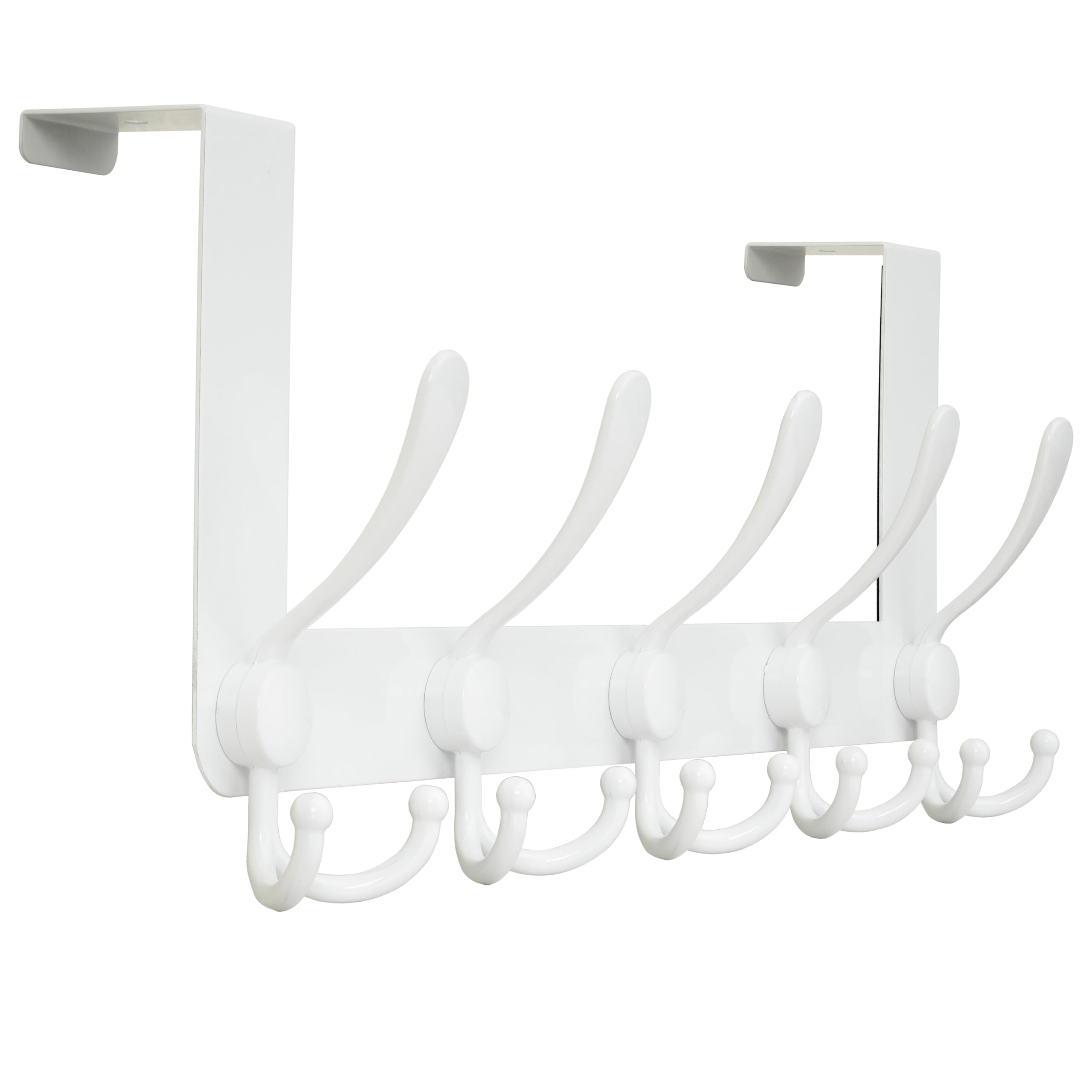 HONSKY Over Door Hook-Stylish,5 Triple Hooks Sturdy Over Door Hanger,Metal Durable Door Towel Rack for Hanging Coat,Clothes,Jacket,White