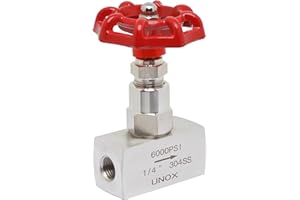 UNOX Stainless Steel 304 Needle Valve 1/4 inch (NPT) - 6000 PSI High Pressure - Straight Flow Control Valve for Water, Gas, and Oil - Heavy Duty Industrial Use