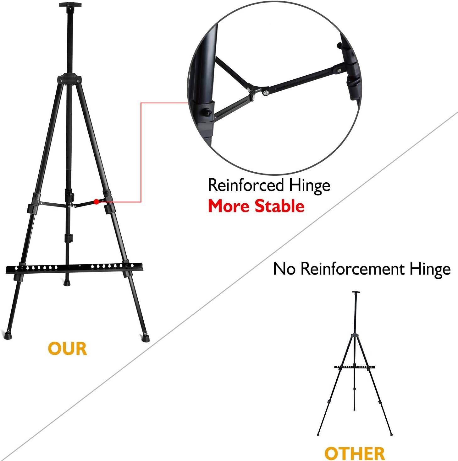 T-Sign 72'' Tall Display Easel Stand, Aluminum Metal Tripod Art Easel Adjustable Height from 22-72”, Extra Sturdy for Table-Top/Floor Painting, Drawing and Display with Bag, Black