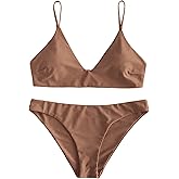ZAFUL Women's Solid Spaghetti Strap Bralette Bikini Set Two Piece Swimsuit