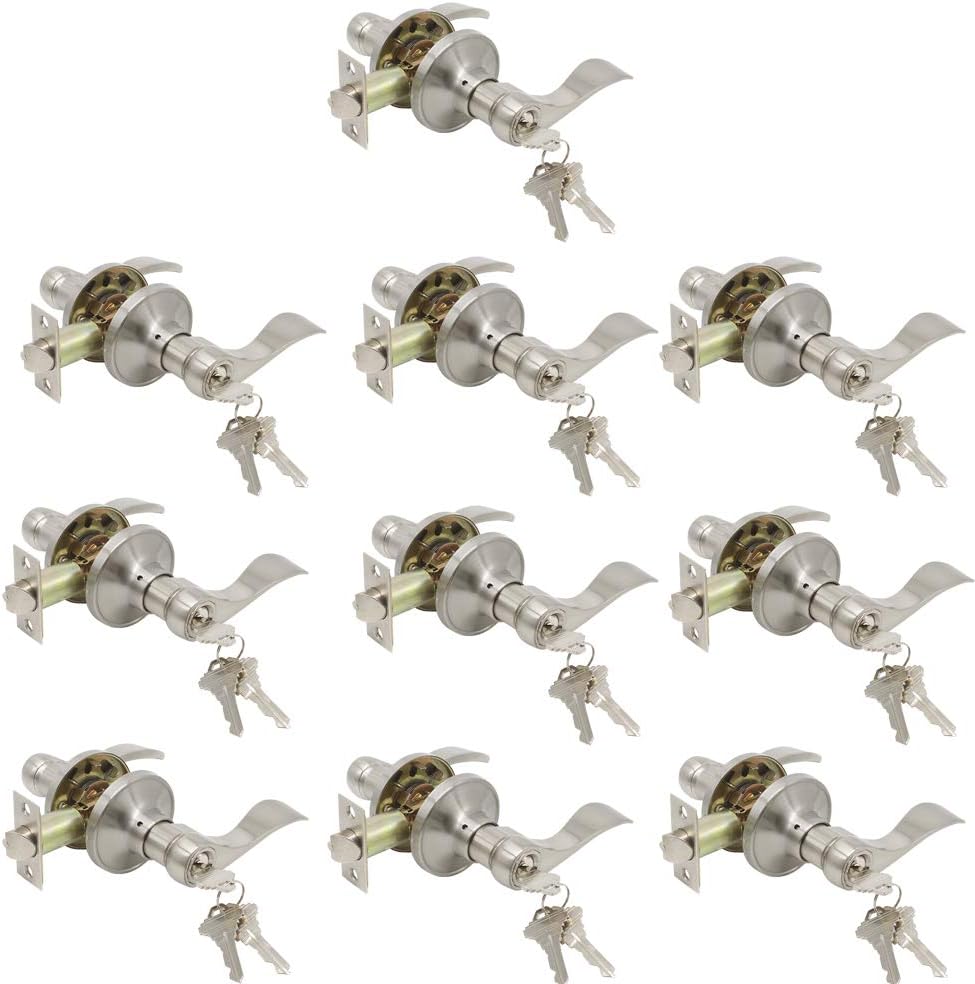 10 Pack Probrico Interior Bedroom Entrance Door Lever Handle Door Knobs One Keyway Entry Keyed Alike Same Key Door Lock Lockset in Satin Nickel-Door Lever-12061