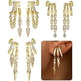 3 Pairs Gold Silver Earrings for Women,14k Gold Plated Huggie Small Hoops Earrings Cute Statement Chain Earring Dainty Drop Earrings for Women Trendy Jewelry