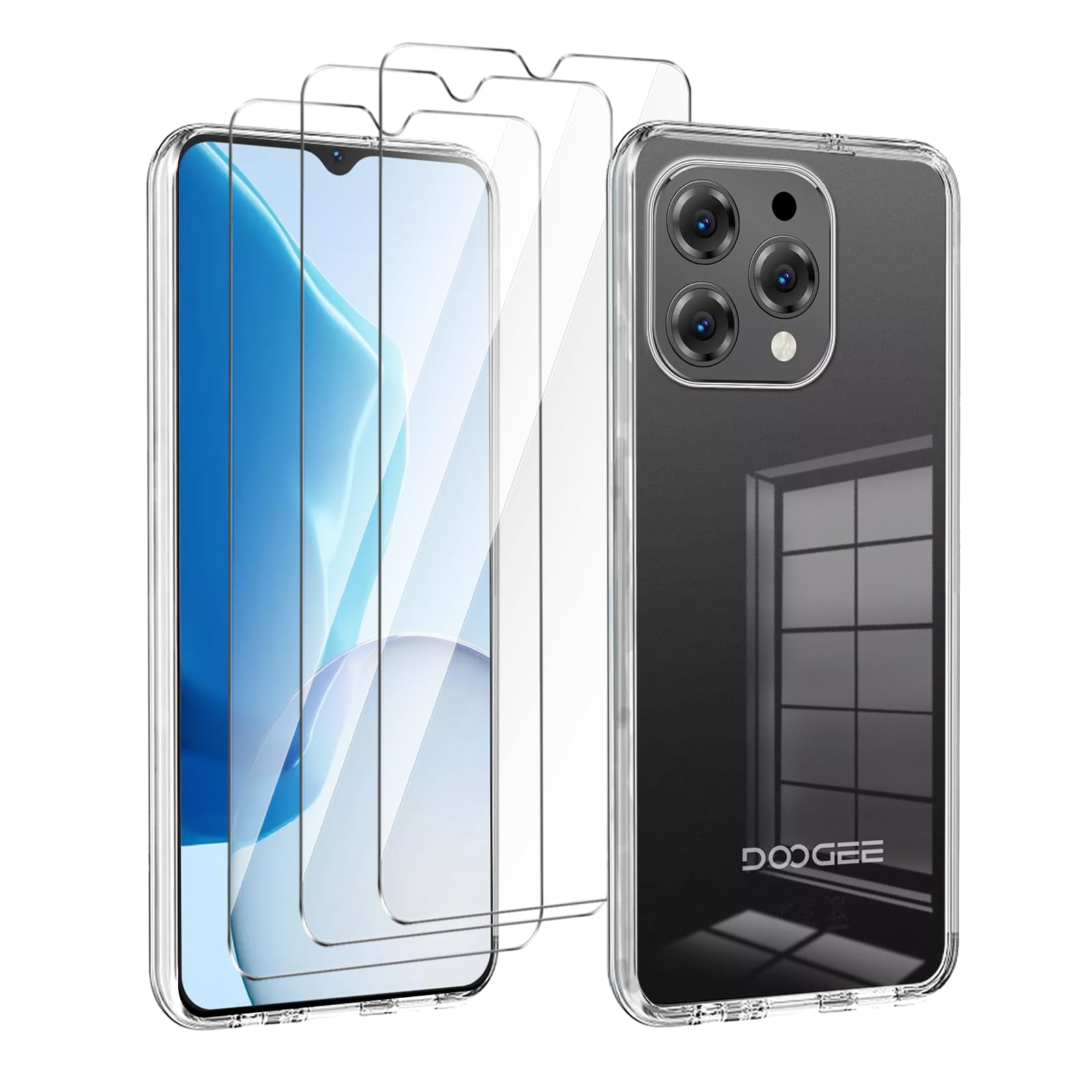 LYZXMY case for Doogee N55 Plus/Doogee N55/Doogee N55 Pro (6.56") transparent mobile phone case + 3 pieces tempered glass protective film, case soft silicone TPU protective cover — image 1