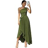 Erzirocel One Shoulder Satin Pleated Bridesmaid Dresses for Women A-Line Long Formal Evening Dress with Slit
